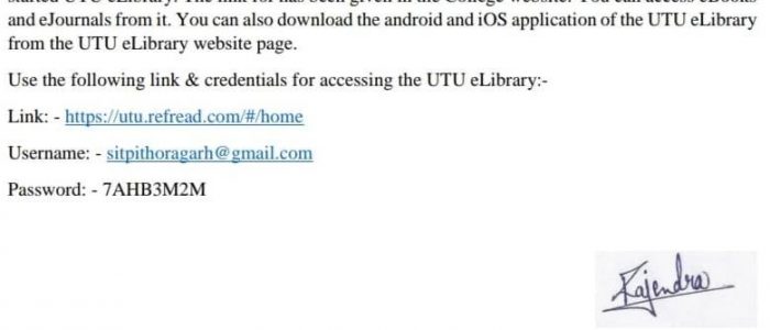 Notice Regarding UTU eLibrary