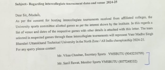 Intercollegiate tournament Dates & Venue 2024-25