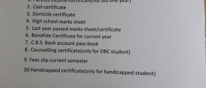 Documents requirement for Scholarship